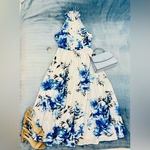 Blue Floral Halter Maxi Dress